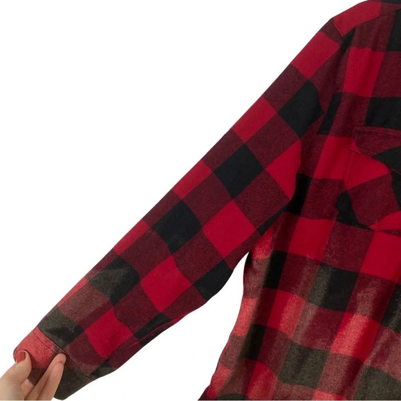The Doors Band Flannel Shirt Mens Large - XL Unisex Bleached Buffalo Plaid Red - Picture 6 of 15